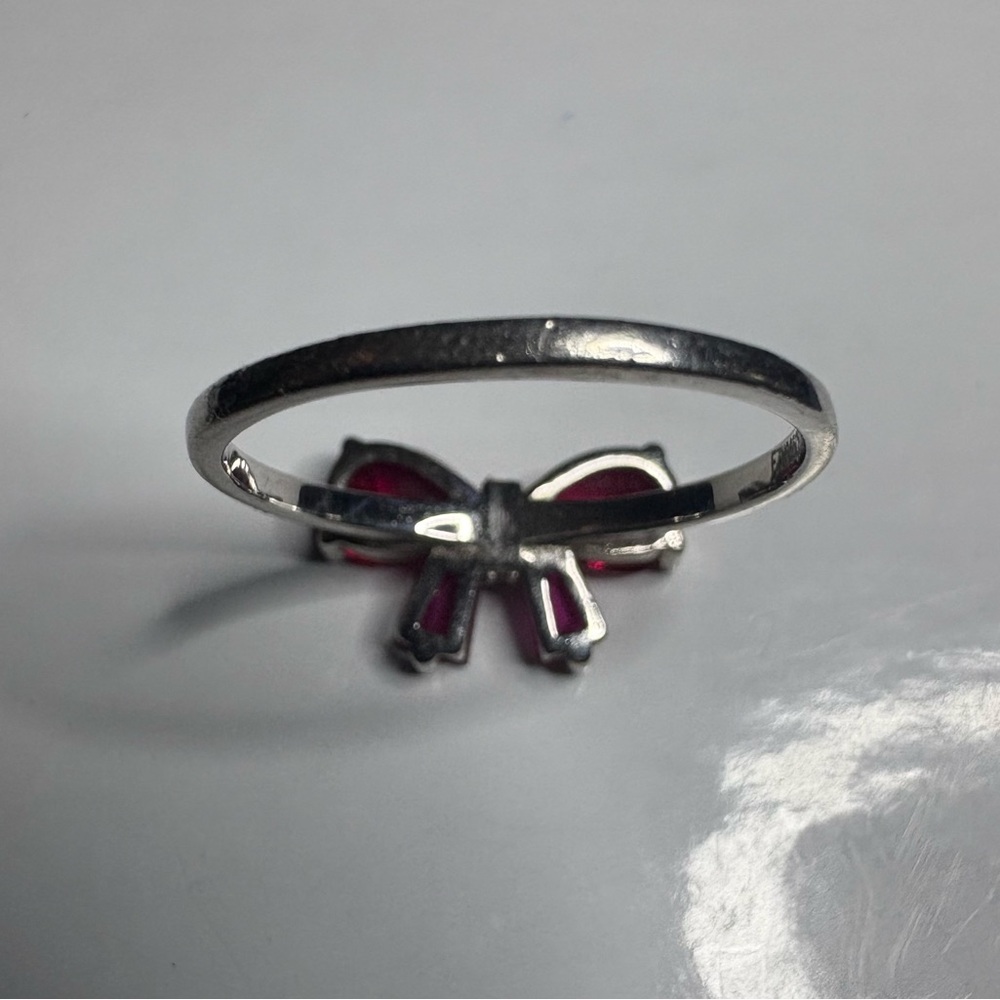 Red Ribbon Bow Ring Sterling Silver Ruby & Pave CZs - Picture 5 of 7